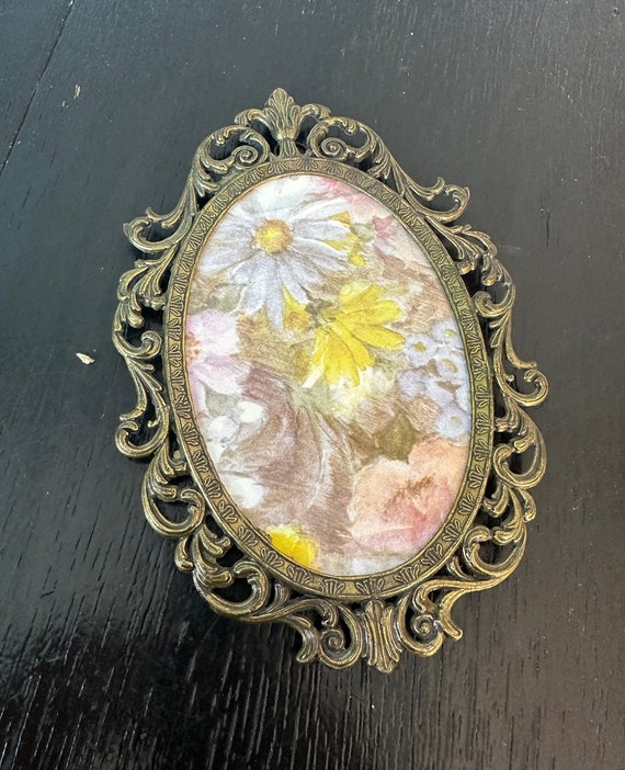 Antique アンティーク 少女 額縁 イタリア Vintage Antique Oval Made in Italy 4x6 Glass Metal Art