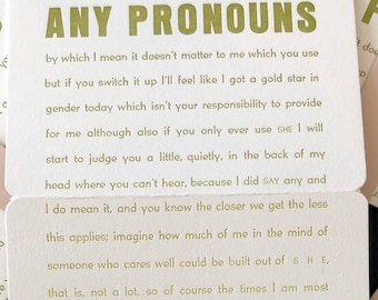 Any Pronouns: trifold letterpress print