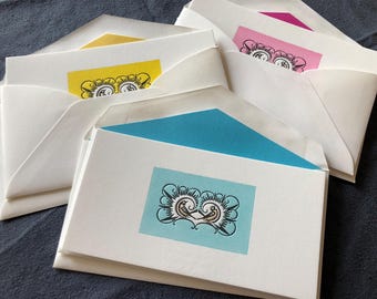singing birds notecards, letterpress printed, single panel, monarch size