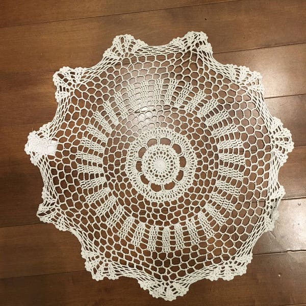 White Handmade 100% Cotton Lace Round Crochet Doily (choose size) wedding table topper centerpiece vintage feel classic crocheted doily
