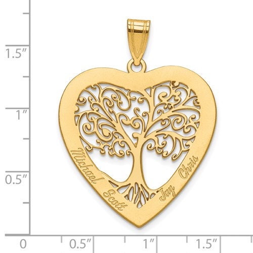 Gold or Silver Family Tree Heart Pendant Personalized Tree of Life