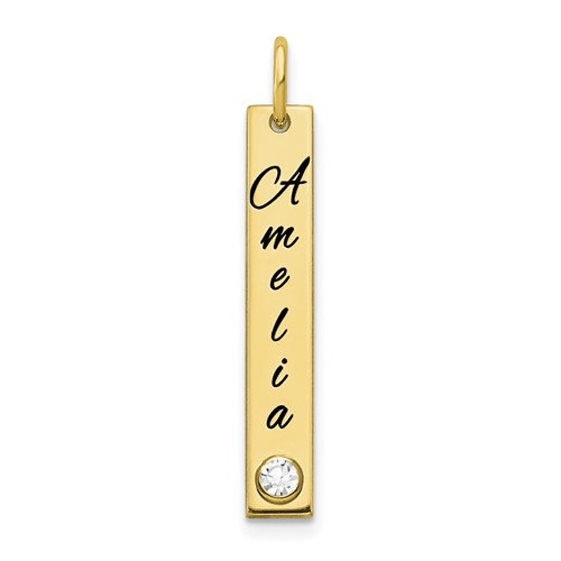 Select Birthstone. Million Charms LARGE Gold Vertical Bar Name Plate Pendant with Birthstone 10k or 14k Yellow or White Gold Select Rose