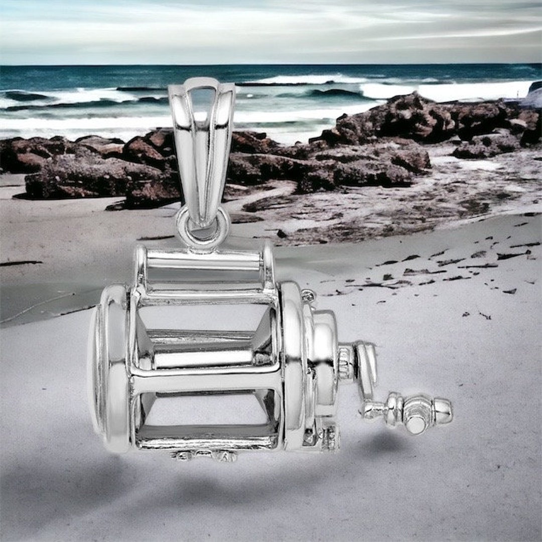 Fishing Reel Charm, 925 Sterling Silver Nautical 3D Fishing Reel