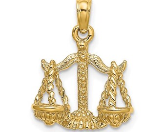 Men's 14K Gold Finish Bust Down 3D PAID IN FULL LIBRA SCALE Pendant Charm Piece 