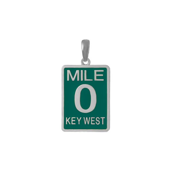 Million Charms 925 Sterling Silver Travel Charm, Small Mile Marker 0, Key West, Green Hand Painted Baked Enamel travel historical landmark