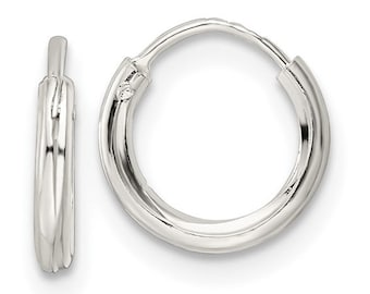 925 Sterling Silver Endless Tube Hoop Earrings, 1.5mm thick, Diamond-cut accent, available in 10mm, 15mm, 25mm, 35mm and 40mm