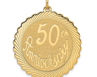 14k Yellow Gold 50th Golden ANNIVERSARY Charm Disc Necklace Pendant personalized engravable wedding retirement work gift mom grandma wife