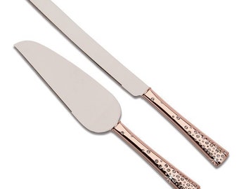 Galaxy Rose-tone Knife and Server Set with Stainless Steel Blades for wedding anniversary birthday engravable personalized