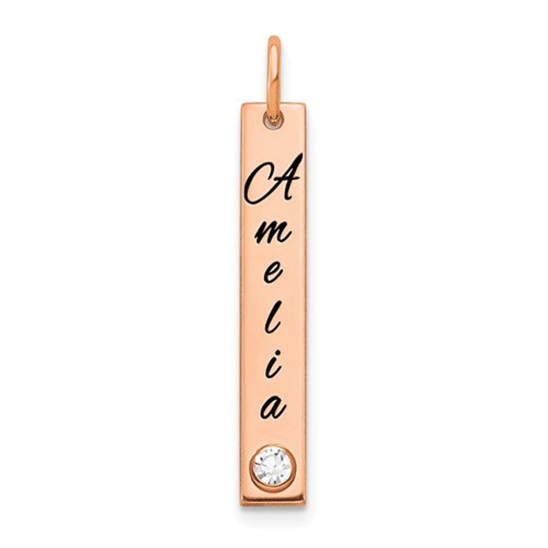 Select Birthstone. Million Charms LARGE Gold Vertical Bar Name Plate Pendant with Birthstone 10k or 14k Yellow or White Gold Select Rose