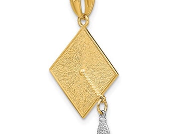 Million Charms Fine 14k solid Genuine Authentic Two-Tone Yellow /& White Gold 3-D Graduation Cap w Moveable Tassel Charm Necklace Pendant
