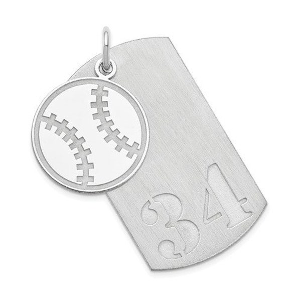 925 Sterling Silver or  Silver Yellow GP Sports 2 pcs Dog Tag Charm Pendant with Dangling Sports Baseball and Personalized Number