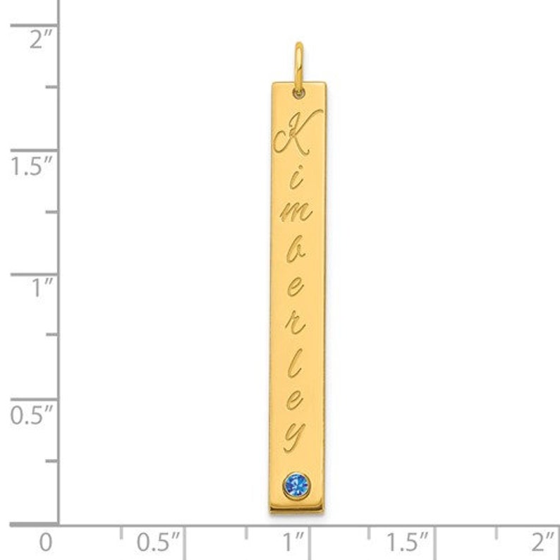 Select Birthstone. Million Charms LARGE Gold Vertical Bar Name Plate Pendant with Birthstone 10k or 14k Yellow or White Gold Select Rose