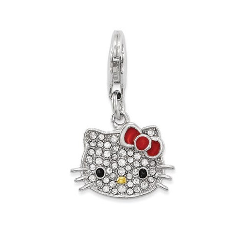 925 Sterling Silver Hello Kitty Gold-tone Nose and Crystal With Red ...