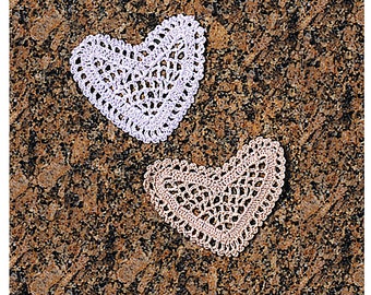 Vintage Handmade Ecru and White 3" Heart Crochet Lace Ornament Choose Color and Qty