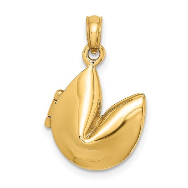 14K Yellow Gold 3-D Opens Chinese Fortune Cookie Charm Necklace Charm Pendant Teacher keepsake foodie charms anniversary memento message