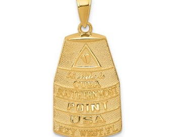 Million Charms 14k Yellow Gold Travel Charm, Large Buoy Southern Most Point USA Key West, FL (2.2 grams) Real Genuine Gold Authentic