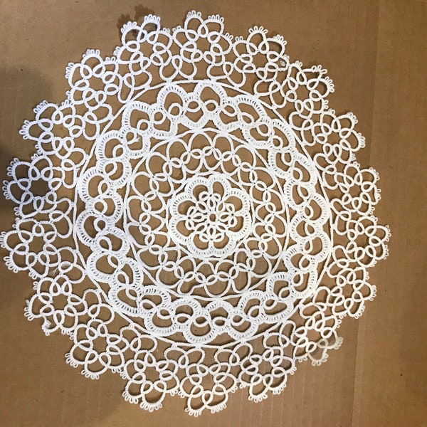 Handmade Tatting Lace Doilies, White Round, choose size (4 pcs each)