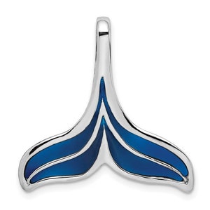 Million Charms 925 Sterling Silver Blue Enameled Whale Tail Slide Necklace Charm Pendant, Keepsake memento