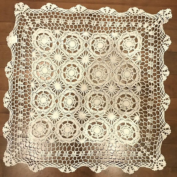 White Handmade 100% Cotton Lace Crochet 23" Square Doily wedding table topper centerpiece vintage feel classic crocheted doily