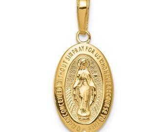 Million Charms 14k Yellow Gold Religious Virgin Mary Mini Oval Miraculous Medal Charm Pendant Jewelry