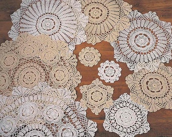 16" Round Crochet Lace Doily, 100% Cotton, Handmade, Imported (set of 4) - White or Ecru