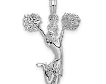 Sports Charms Cheerleader Pendant Necklace - 925 Sterling Silver, Rhodium Plated, Gift Ready