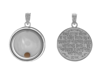 Million Charms 925 Sterling Silver Religious Charm Pendant, 3-D Mustard Seed Dome If Ye Have Faith, Movable