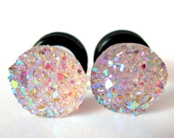 Plugs - Pale Pink Sparkle Faux Druzy - 4g, 2g, and 0g