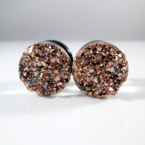Plugs - Plug Ohrringe - Roségold Glitzer Druzy Plugs - 7/16 in, 1/2 in und 9/16 in