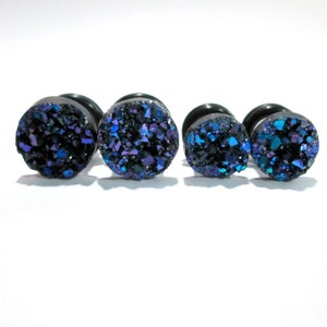 Gauges - Kolczyki wtykowe - Ciemnoniebieski i fioletowy sztuczny druz 4g, 2g, 0g i 00g