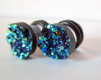 Plugs - Blue Sparkle Druzy 2g, 0g, and 00g