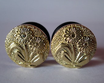 Plugs - Clearance Sale - Gold Gänseblümchen Fancy 1/2 in, 9/16 zoll und 5/8"