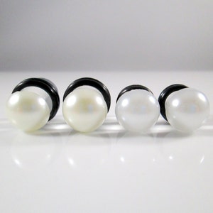 Plug Earrings - Ivory or White Pearl Plugs for Stretched Ears - 4g, 2g, 0g, 00g, 7/16 in and 1/2 in