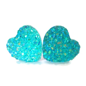 Wyprzedaż - Wtyczki - Sparkle Turquoise Druzy Heart 2g, 0g, 00g