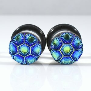 Plug Earrings - Dark Blue AB Finish Multi Faceted Starburst 2g, 0g, and 00g