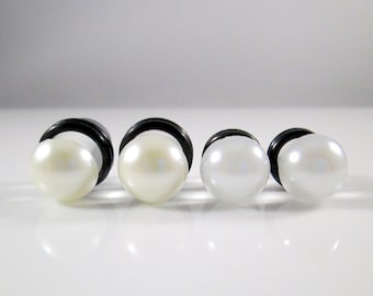 Plug Earrings - Ivory or White Pearl Plugs for Stretched Ears - 4g, 2g, 0g, 00g, 7/16 in and 1/2 in