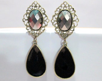 Clearance - Dangle Plugs - Vintage Black and Pewter Facted Teardrop Dangle Plugs - 5/8 in, 3/4 in, and 7/8 in