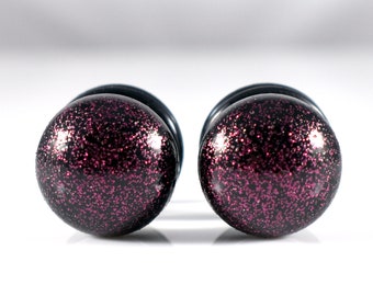 Pendientes negros con purpurina morada: calibres (0 g, 00 g, 7/6, 1/2 pulg.)
