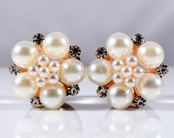 Plugs - Pearl and Rhinestone Rose Gold Cluster 9/16 in, 5/8 in, & 3/4 in.