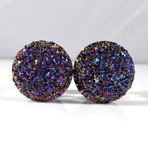 Plugs - Blue Purple Gold Sparkle Faux Druzy 3/4 in, 7/8 in