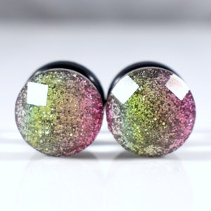 Plugs - Faceted Pink to Green Fade Glitter 2g, 0g, and 00g
