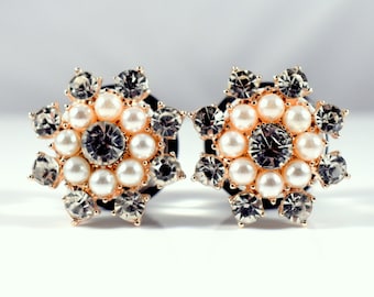 Plugs - Pearl and Rhinestone Rose Gold Starburst 5/8 in, & 3/4 in.