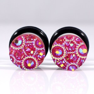 Plug Earrings - Pink AB Finish Circle Pattern 2g, 0g, and 00g