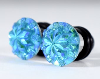 Plugs - Blue Poinsettia Snowflake Winter Holiday 4g, 2g, and 0g