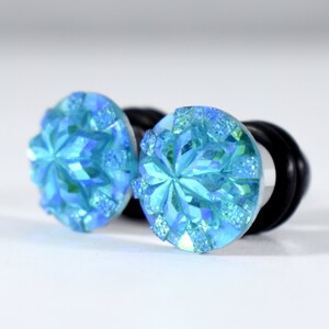 Plugs - Blue Poinsettia Snowflake Winter Holiday 4g, 2g, and 0g