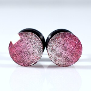 Plugs - Pink to White Glitter Fade Sparkle Foil Facet  4g, 2g, and 0g