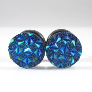 Plugs - Dark Blue AB Finish Diamond Cut Plugs - 2g, 0g, and 00g
