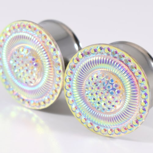 Gauges Plug Earrings Clear White AB Finish Eye 3/4 In 7/8 Etsy