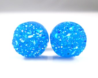 Clearance - Plugs - Bright Blue Sparkle Faux Druzy 2g, 0g, and 00g