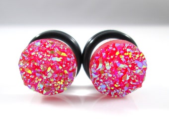 Plugs - Bright Red Sparkle Faux Druzy 2g, 0g, and 00g